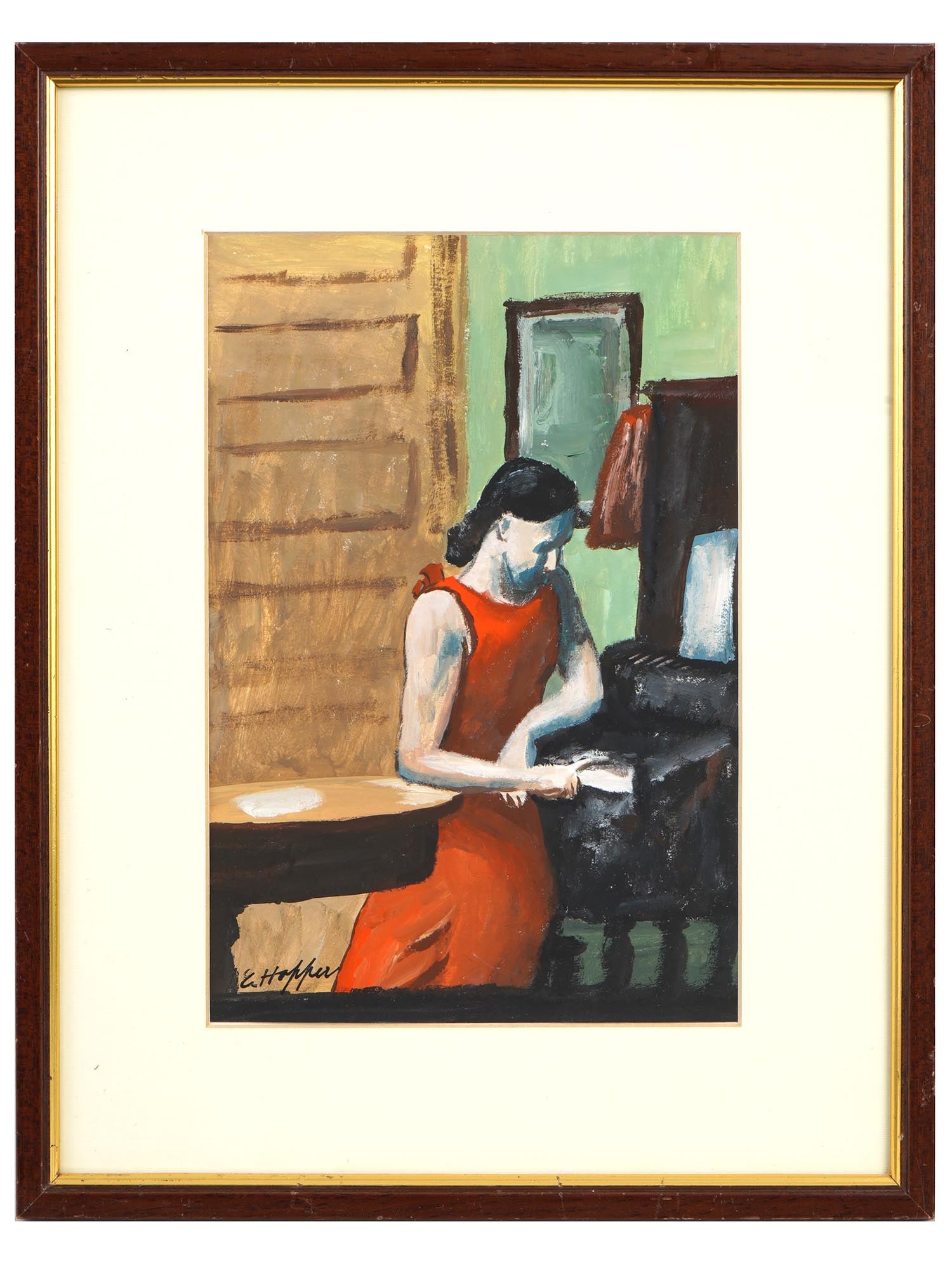 STUDY PORTRAIT GOUACHE PAINTING SIGNED EDWARD HOOPER (1 of 5)