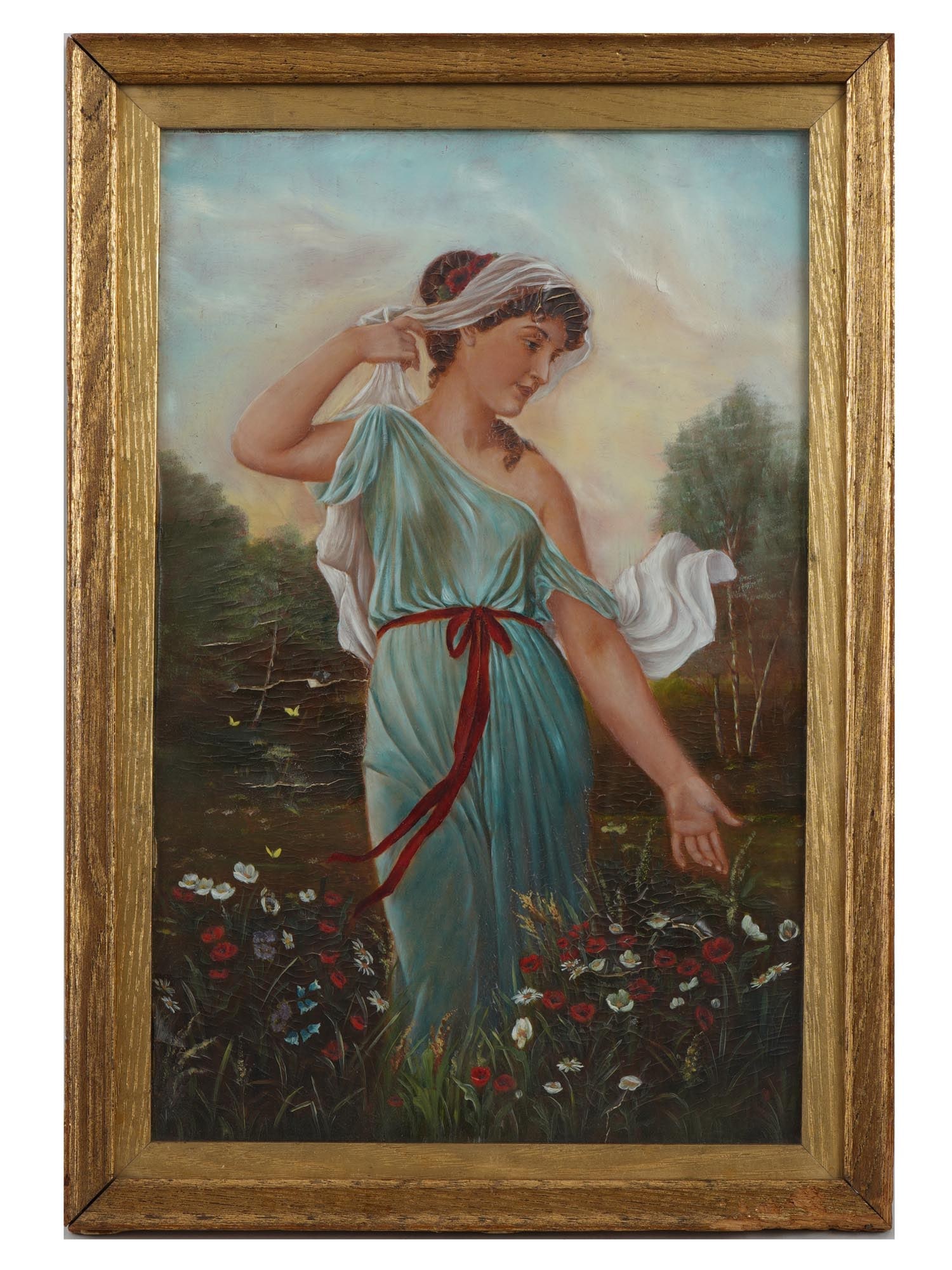 ANTIQUE PRE RAPHAELITE STYLE PORTRAIT OIL PAINTING (1 of 4)