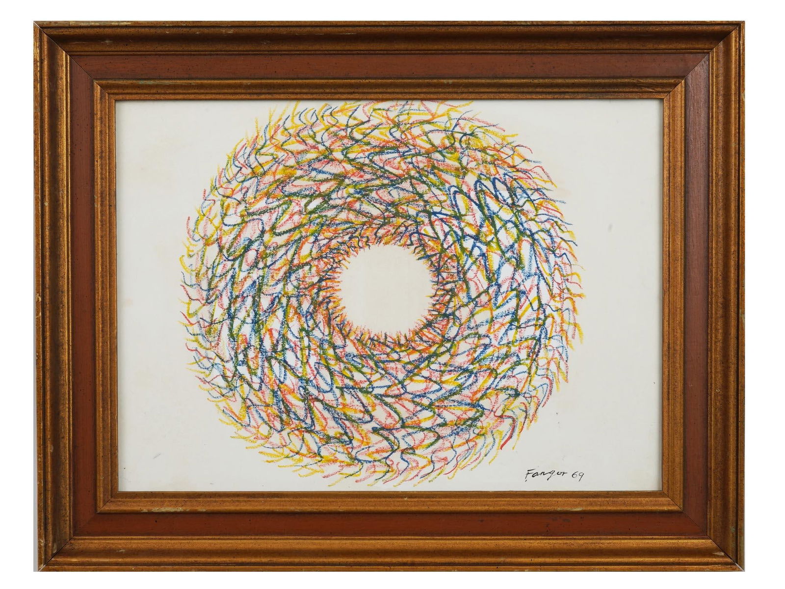 ATTR WOJCIECH FANGOR MODERN POLISH ABSTRACT PAINTING: Attributed to Wojciech Fangor, Polish, 1922 to 2015, a pastel on paper drawing depicting an abstract composition, signed and dated lower right: Fangor 69. Framed. Wojciech Fangor, also known as Voy Fa