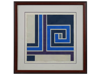 AMERICAN ABSTRACT PAINTING AFTER SAM GILLIAM: After Sam Gilliam, American, 1933 to 2022, an acrylic painting on paper depicting an abstract composition. Inscribed lower right. Framed. Provenance: the Doyle Auctions. An original paper label is on