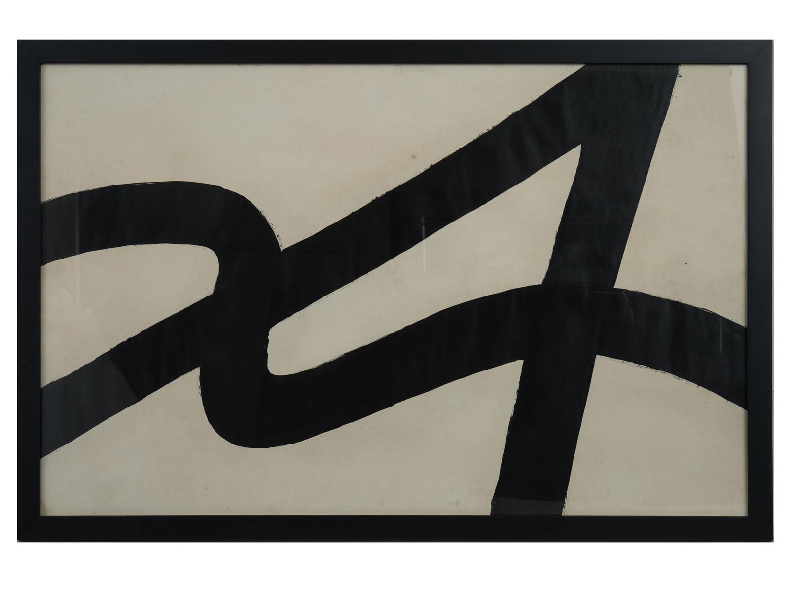 SIGNED AL HELD INK ON PAPER EXPRESSIONIST PAINTING: An ink on paper painting depicting an abstract composition, signed and dated on the back side: Al Held, 15.7.89. Framed. Al Held was an American Abstract expressionist painter. He was particularly wel