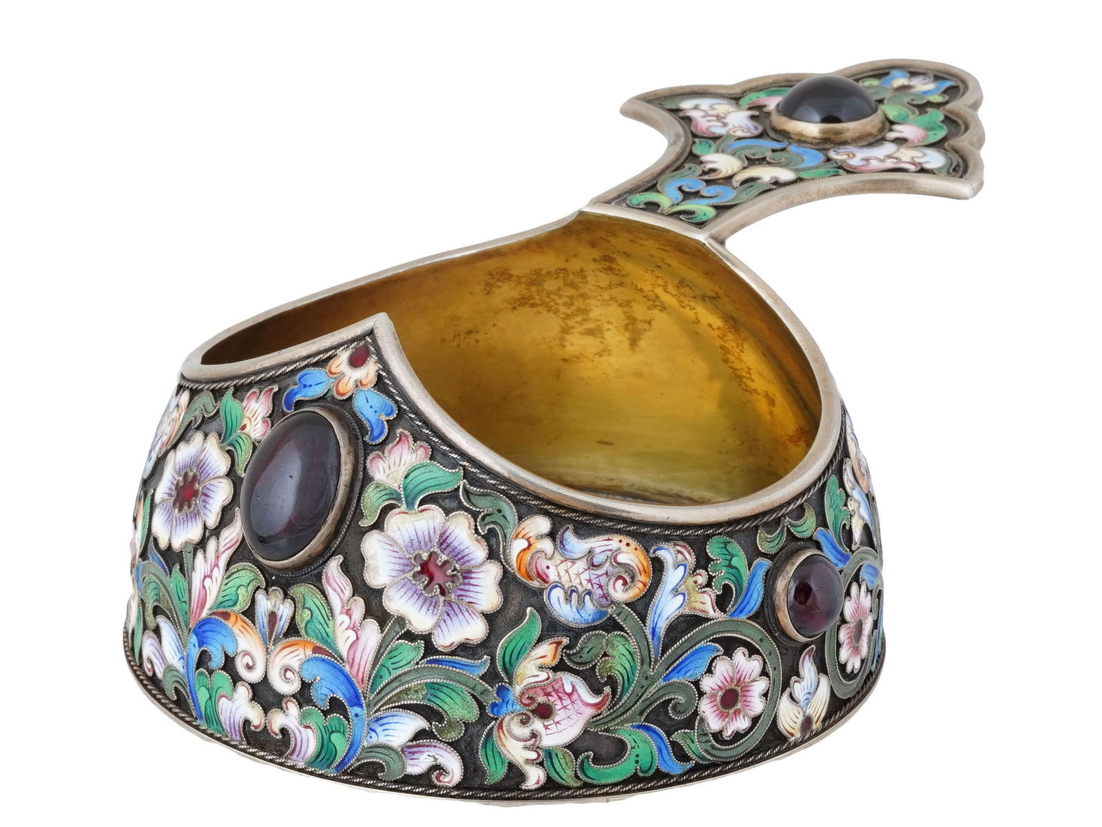 RUSSIAN 84 SILVER AND CLOISONNE ENAMEL KOVSH (1 of 8)