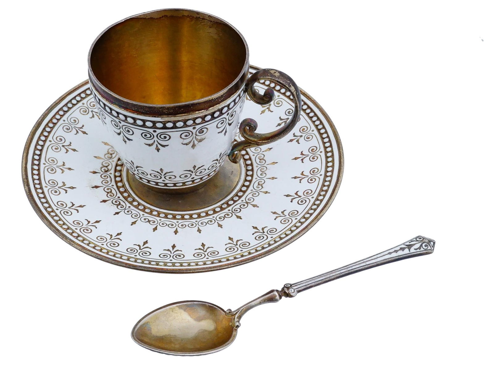 NORWEGIAN ST SILVER ENAMEL CUP SAUCER AND SPOON SET (1 of 14)