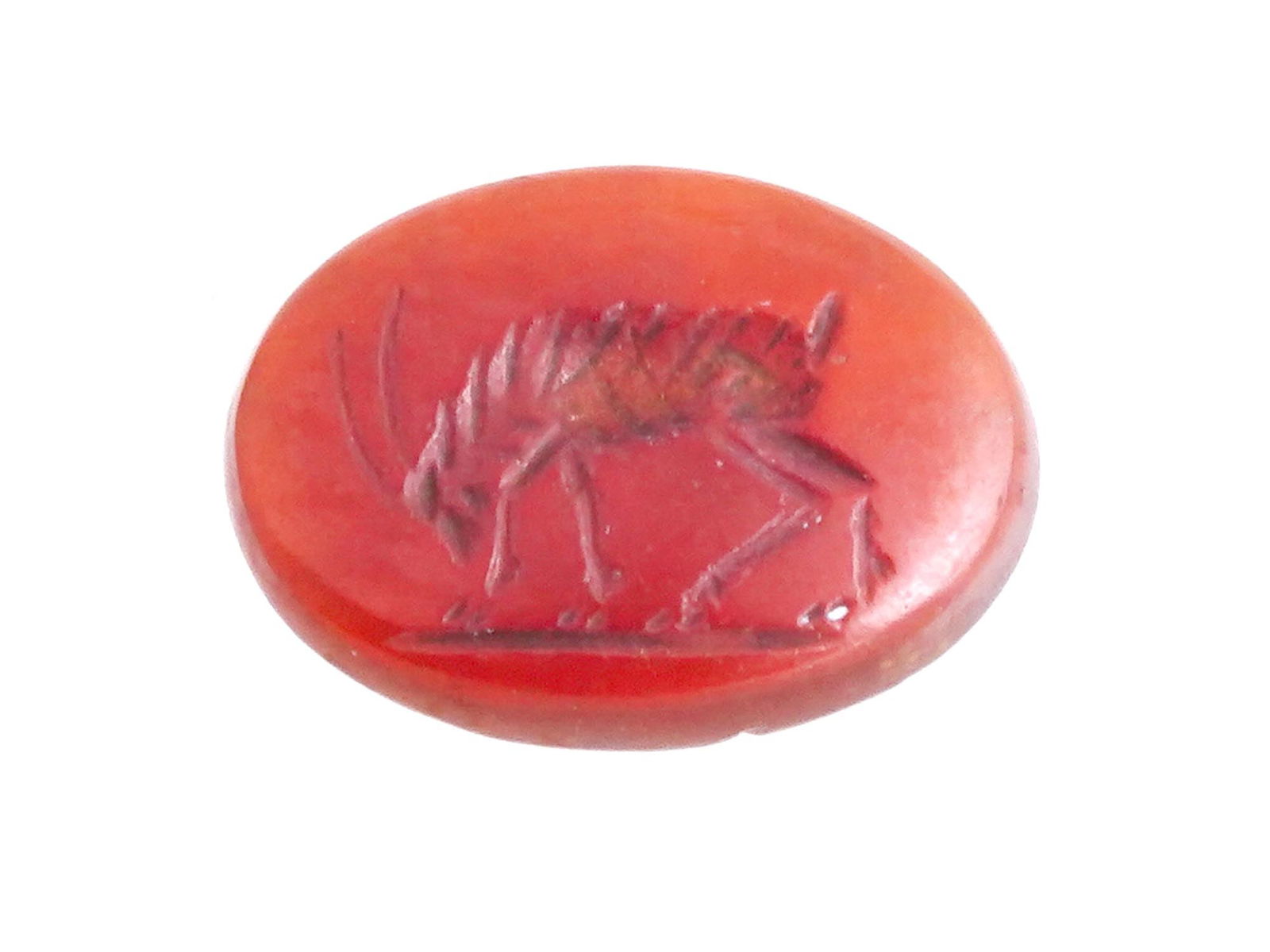 ANCIENT ROMAN CARVED CARNELIAN INTAGLIO WITH GOAT IMAGE (1 of 3)