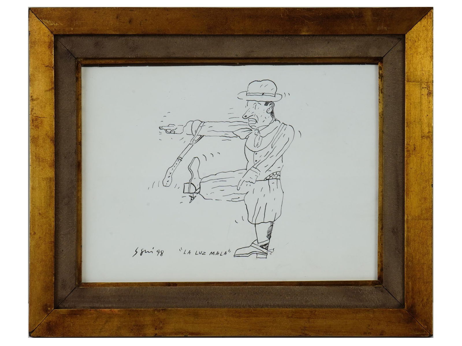 ATTR ANTONIO SEGUI ARGENTINE PORTRAIT INK PAINTING: Attributed to Antonio Segui, Argentine, 1934 to 2022, ink painting on paper, The Bad Light, depicting a portrait of a man, 1998. Signed, titled and dated, lower left. Framed. Born in the Argentine pro