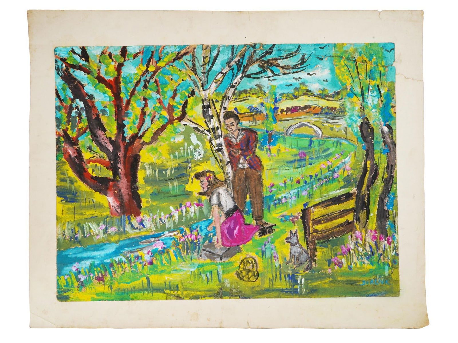 ATTR TO DAVID BURLIUK RUSSIAN MIXED MEDIA PAINTING (1 of 5)