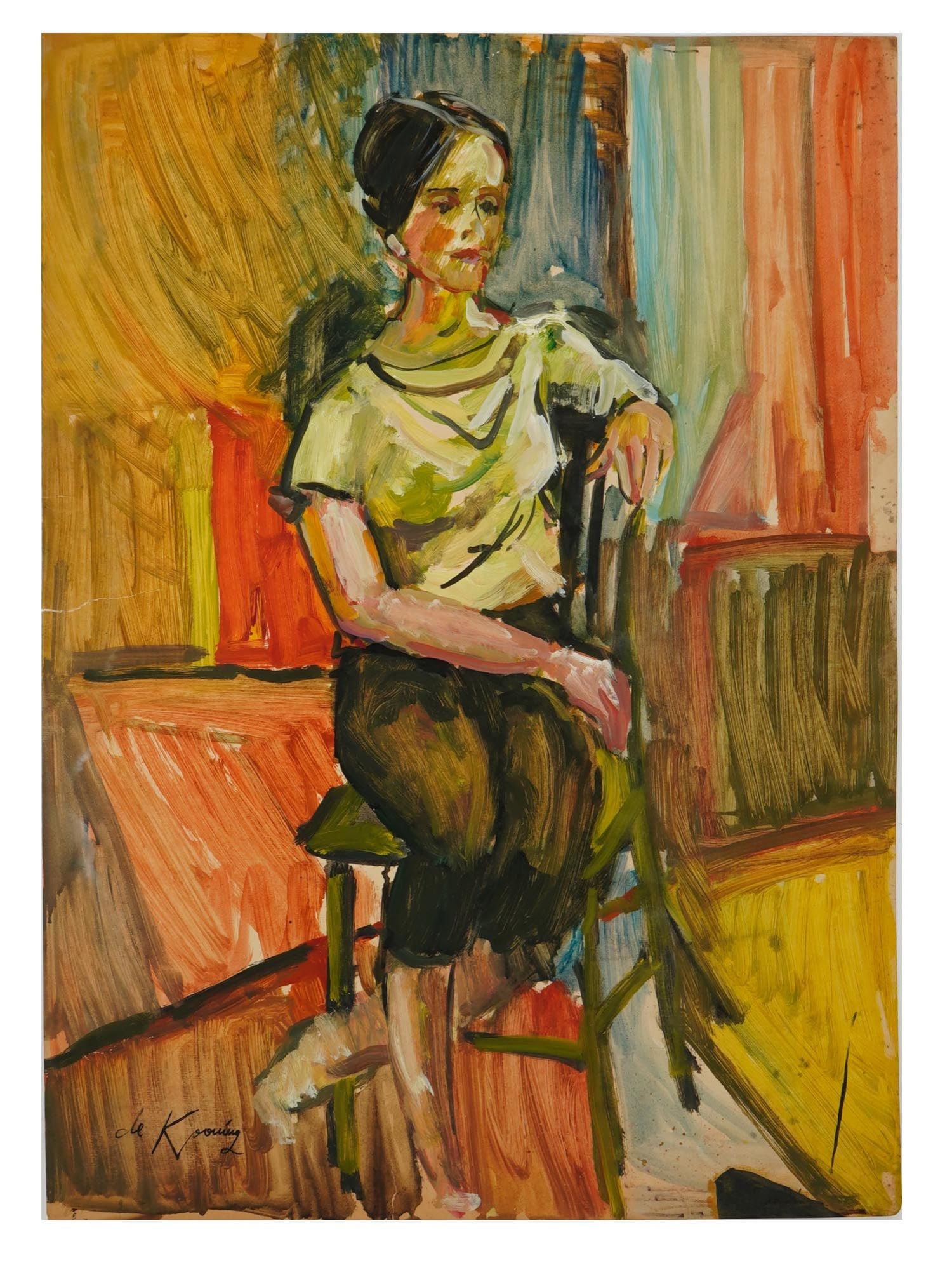 ATTR WILLEM DE KOONING PORTRAIT MIXED MEDIA PAINTING (1 of 4)