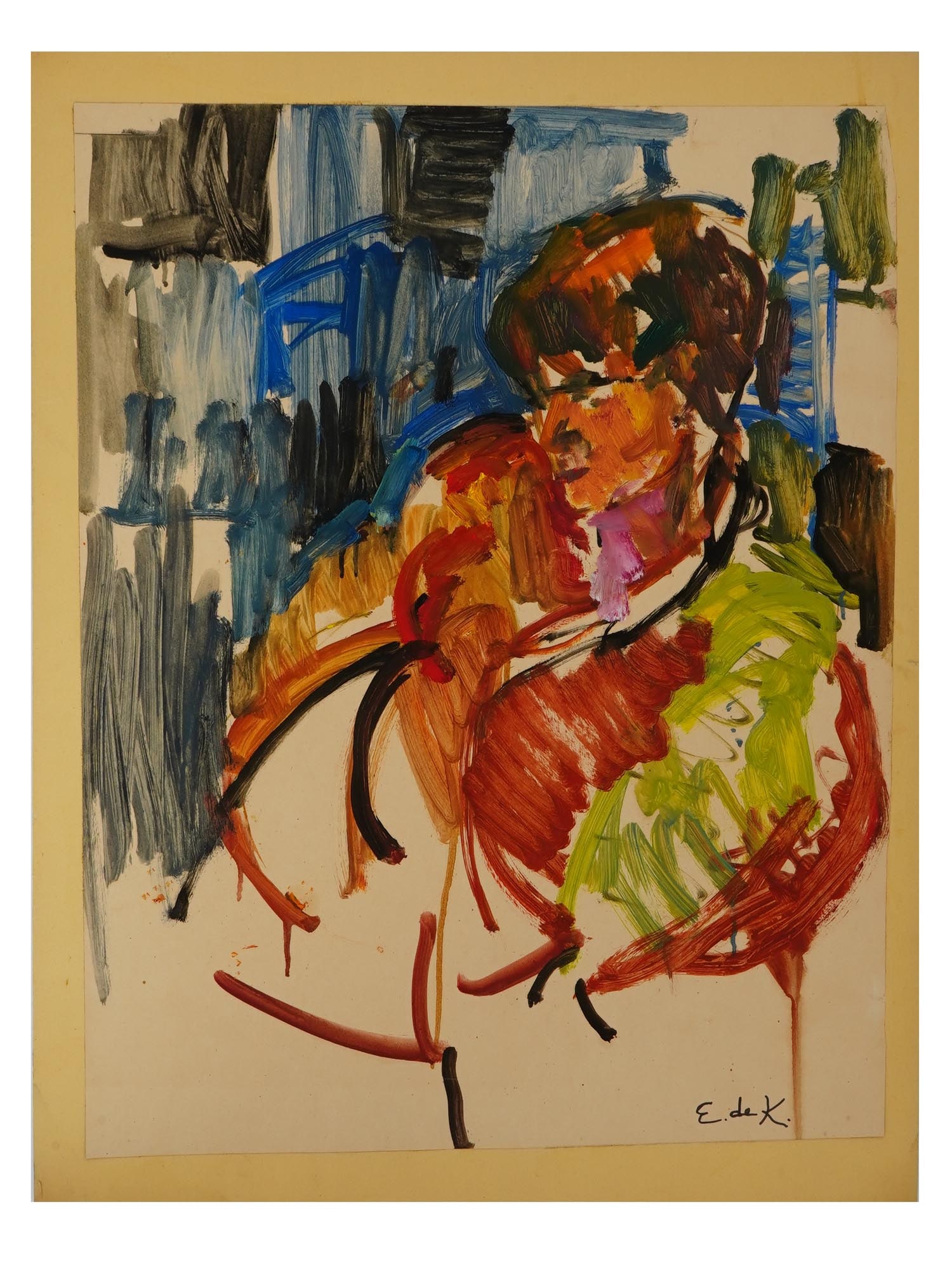 ATTR TO ELAINE DE KOONING MIXED MEDIA SKETCH PAINTING (1 of 4)