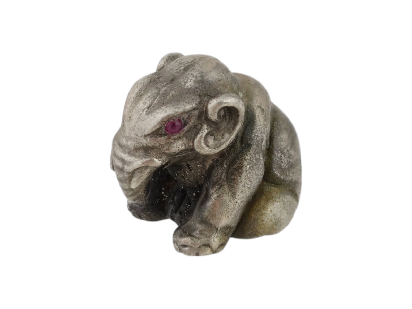 RUSSIAN SILVER FIGURINE SITTING ELEPHANT WITH RUBY EYES (1 of 8)