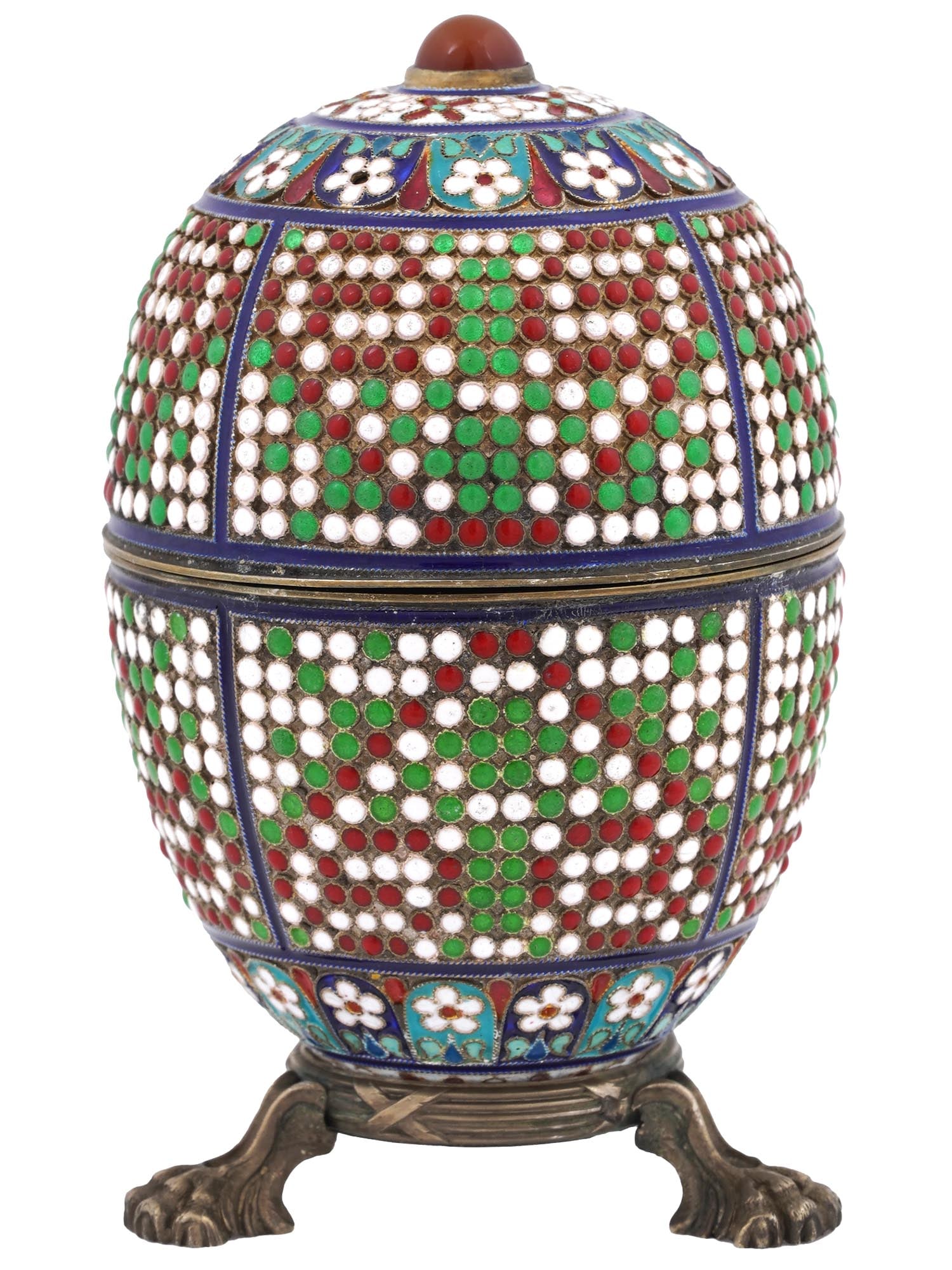 RUSSIAN SILVER CLOISONNE ENAMEL EGG WITH STAND (1 of 11)