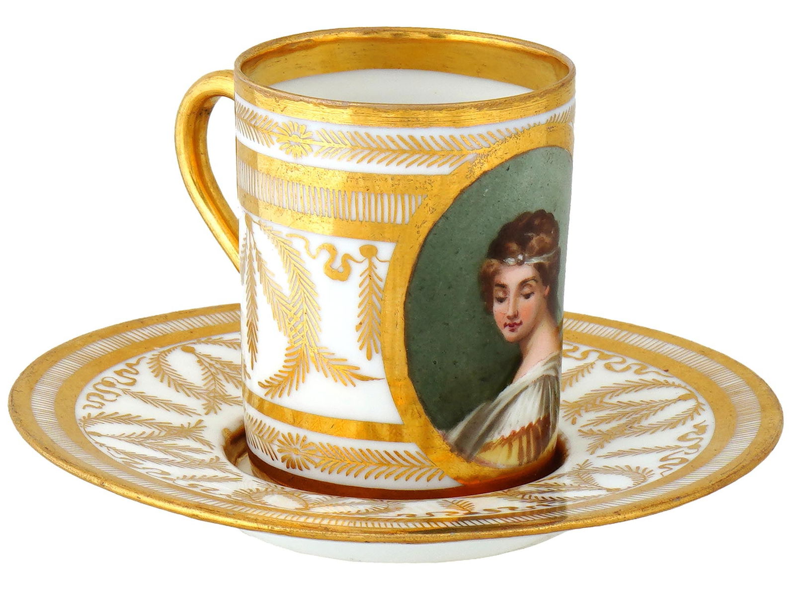 GERMAN DRESDEN PORCELAIN TEA SET OF CUP AND SAUCER (1 of 6)