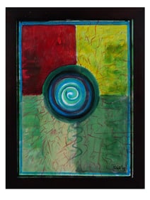VINTAGE FRENCH OIL ON BOARD ABSTRACT PAINTING 1998