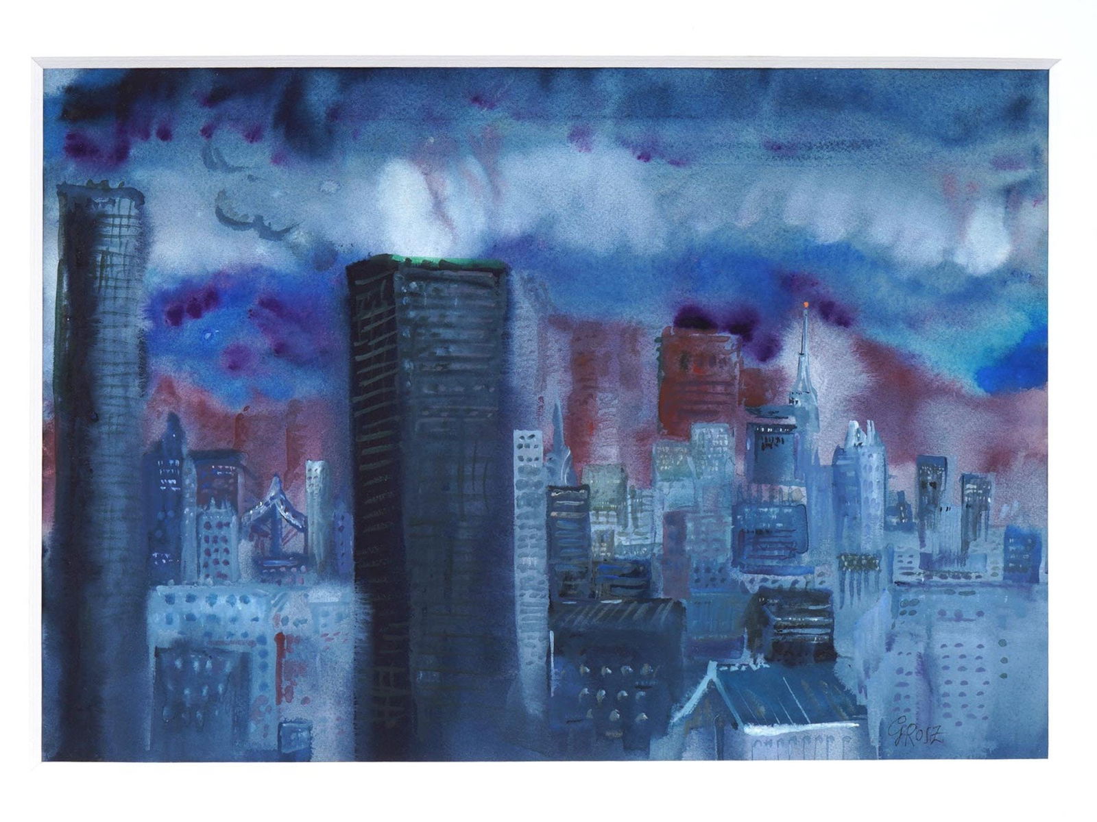 GERMAN AMERICAN CITYSCAPE PAINTING ATTR GEORGE GROSZ (1 of 4)