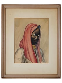 CHARLES WHITE AMERICAN PORTRAIT MIXED MEDIA PAINTING