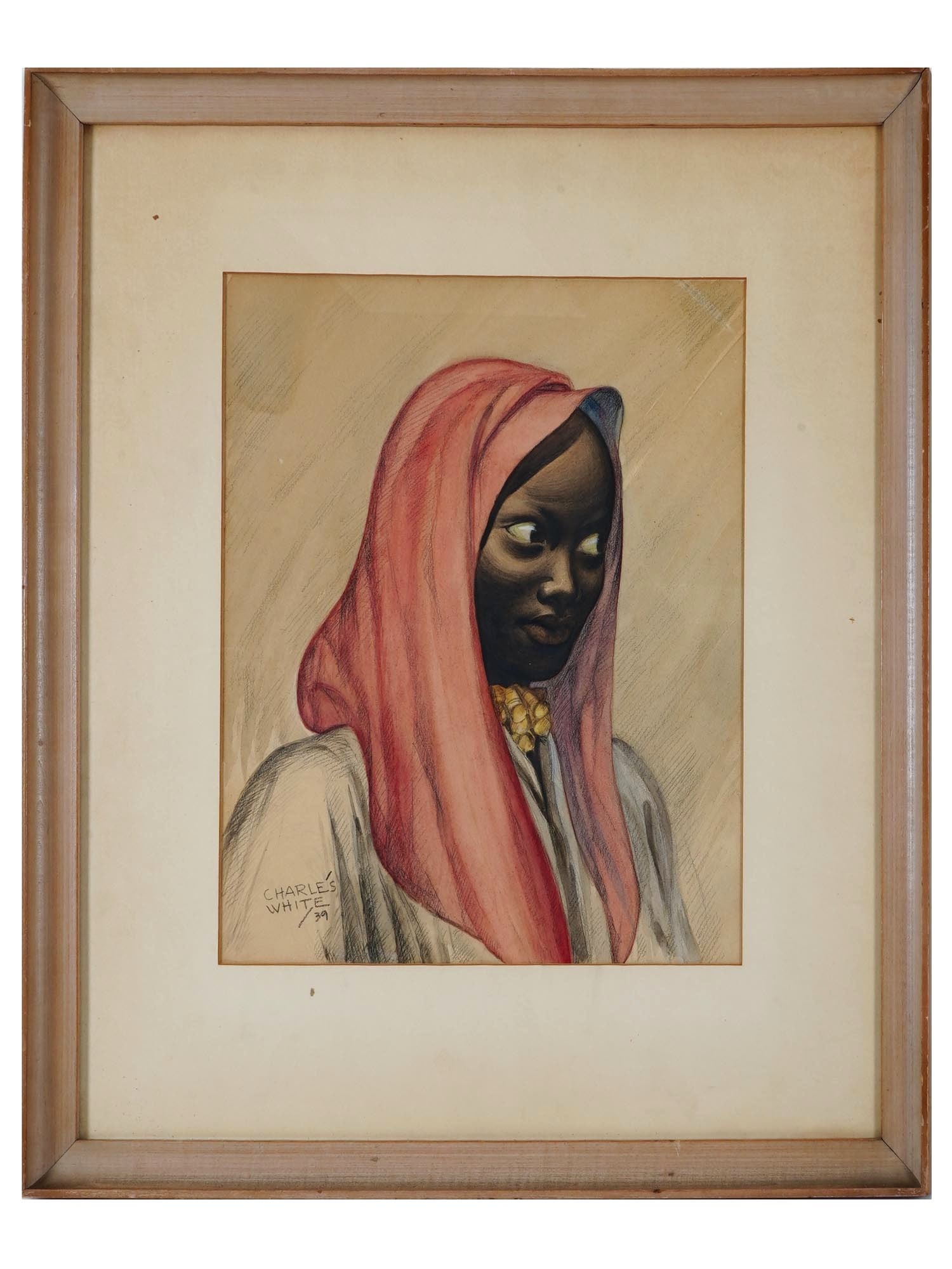 CHARLES WHITE AMERICAN PORTRAIT MIXED MEDIA PAINTING (1 of 5)