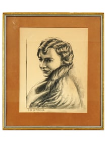 TAMARA LEMPICKA CHARCOAL FEMALE PORTRAIT PAINTING
