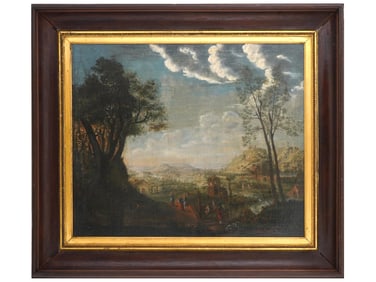 ANTIQUE ITALIAN SCHOOL LANDSCAPE SCENE OIL PAINTING