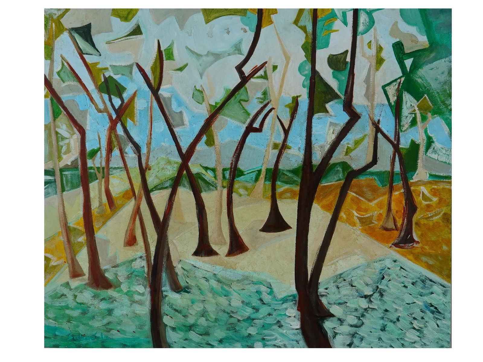 ATTR TO JEHANGIR SABAVALA INDIAN LANDSCAPE PAINTING (1 of 6)