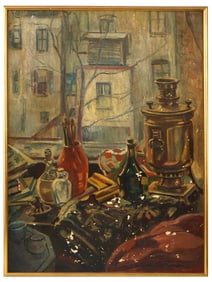 AMERICAN OIL STILL LIFE PAINTING BY ALLEN STONE 1936