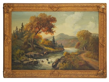 ANTIQUE AMERICAN OIL PAINTING BY FREDERICK E CRANE