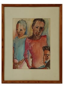 VINTAGE WATERCOLOR ON PAPER PORTRAIT PAINTING