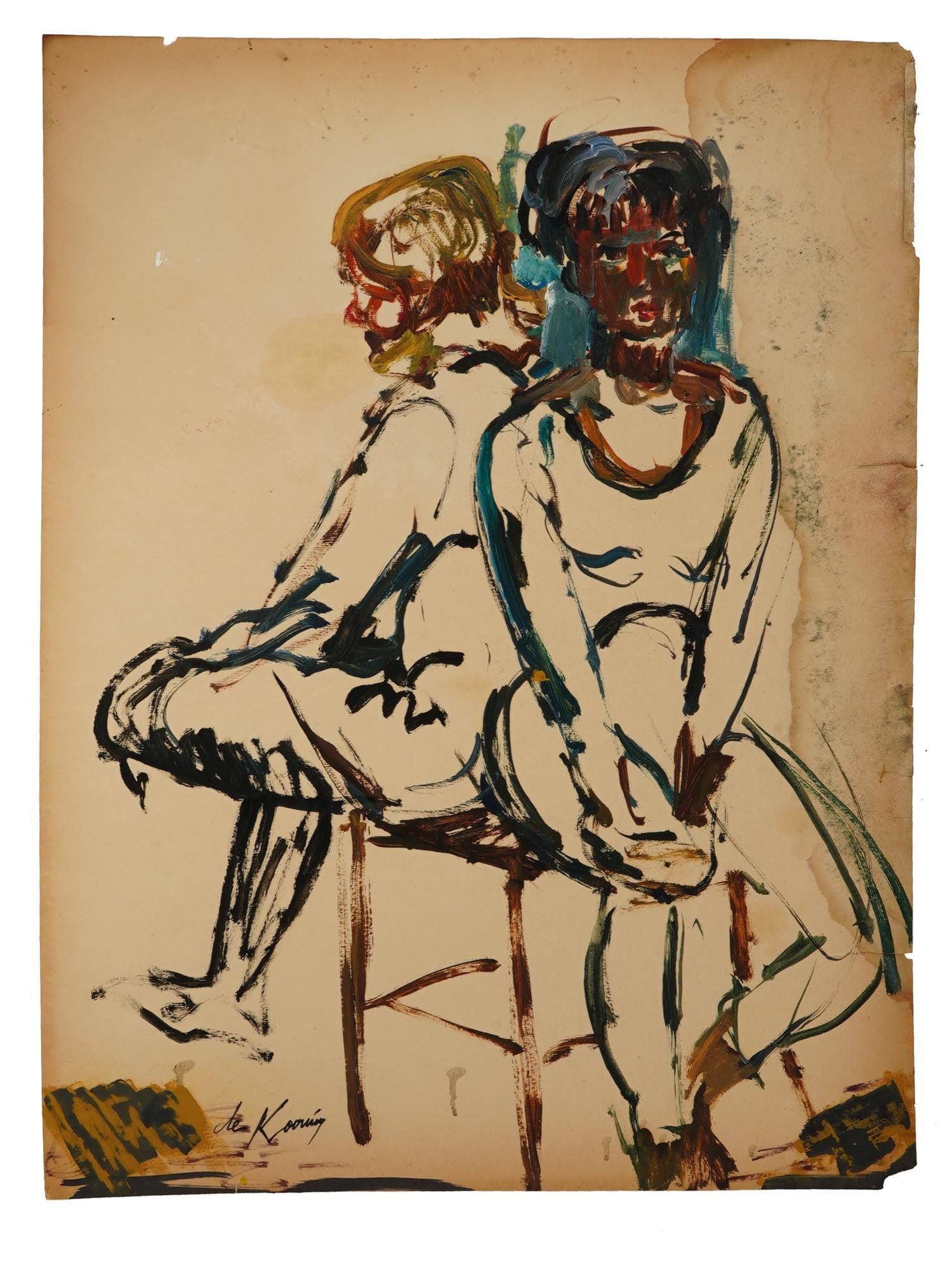 ATTR WILLEM DE KOONING PORTRAIT MIXED MEDIA PAINTING (1 of 4)