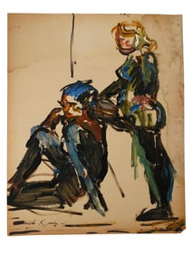 ATTR WILLEM DE KOONING PORTRAIT MIXED MEDIA PAINTING
