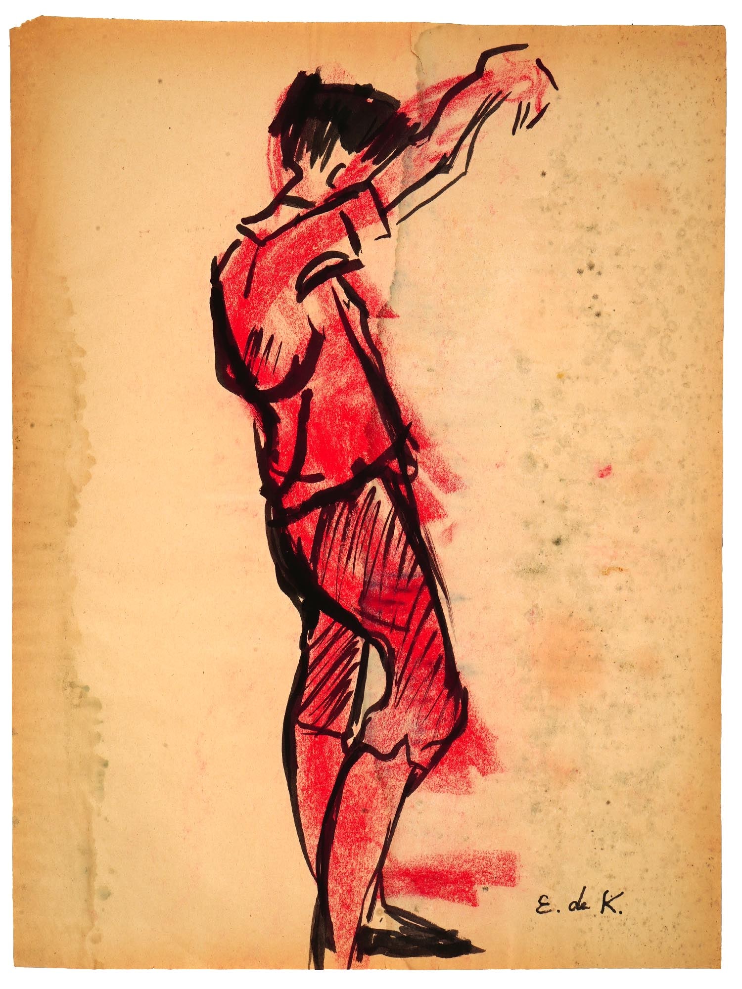 ATTRIBUTED TO ELAINE DE KOONING MIXED MEDIA PAINTING: Attributed to Elaine Fried de Kooning, American 1918 to 1989, a mixed media painting on paper depicting a study of a portrait of a man. Signed lower right. Elaine Marie Catherine de Kooning was an Abs