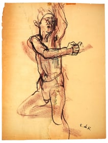 ATTRIBUTED TO ELAINE DE KOONING MIXED MEDIA PAINTING