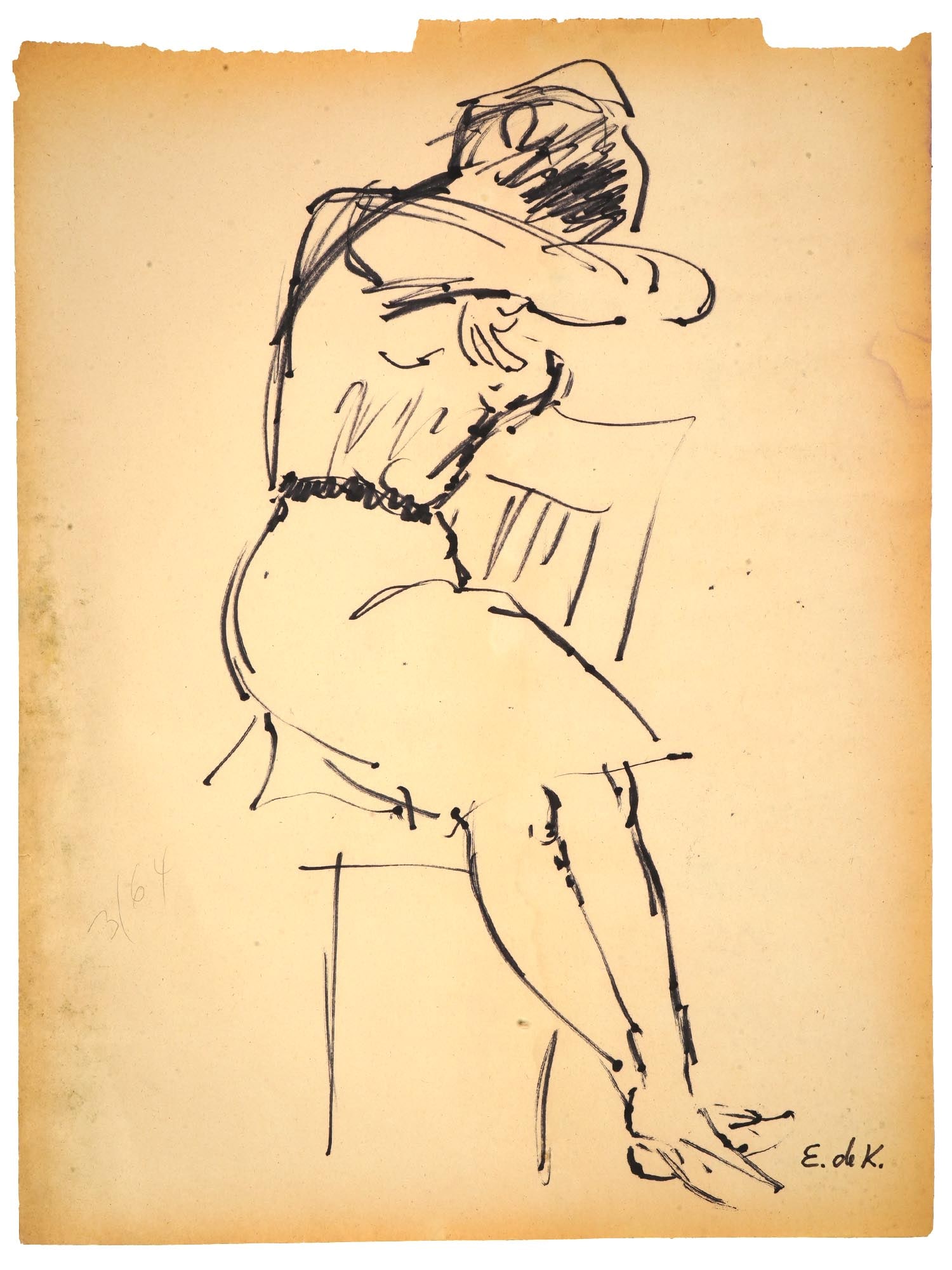 ATTRIBUTED TO ELAINE DE KOONING MIXED MEDIA PAINTING: Attributed to Elaine Fried de Kooning, American 1918 to 1989, a mixed media painting on paper depicting a study of a portrait of a seated woman. Signed lower right. Elaine Marie Catherine de Kooning w