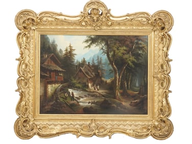 ANTIQUE 19TH CENTURY RURAL LANDSCAPE OIL PAINTING