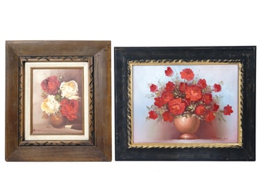 FLORAL STILL LIFE PAINTINGS BY ROBERT COX, SILVER