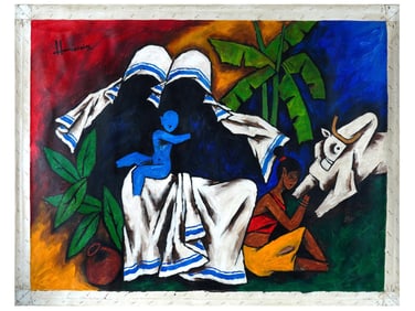 INDIAN ACRYLIC PAINTING ATTR MAQBOOL F HUSAIN W COA