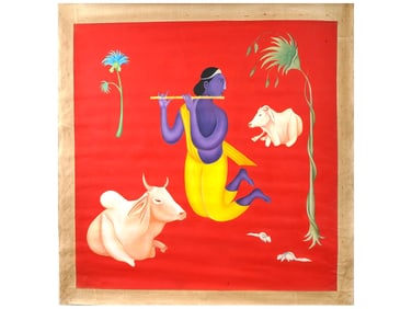 MANJIT BAWA INDIAN OIL PAINTING MUSICIAN AND BULLS