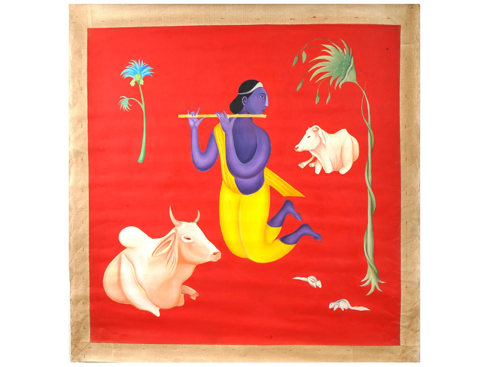 MANJIT BAWA INDIAN OIL PAINTING MUSICIAN AND BULLS (1 of 6)