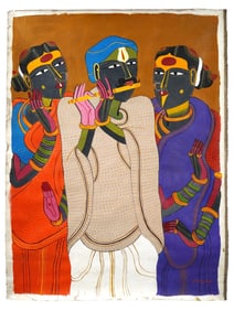 THOTA VAIKUNTAM INDIAN ACRYLIC PAINTING WITH COA
