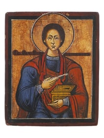 ANTIQUE 19TH C RUSSIAN ICON OF ST PANTELEIMON