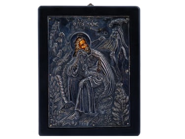 GREEK ORTHODOX ICON PROPHET ELIJAH W SILVER RIZA