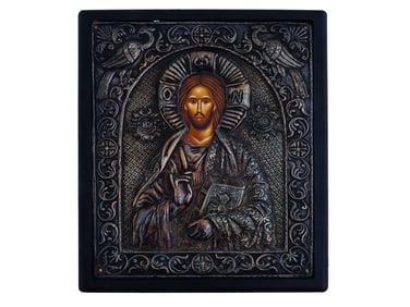 VINTAGE COPY BYZANTINE ICON CHRIST PANTOCRATOR SILVER