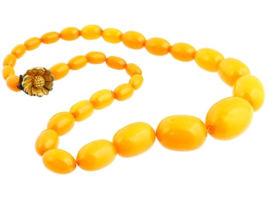 NATURAL AMBER BEADED NECKLACE W FLOWER SHAPED CLASP