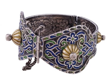 ANTIQUE BERBER PROBABLY SILVER AND ENAMEL BRACELET