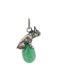 RUSSIAN GILT SILVER JADE DOG FIGURINE EGG PENDANT