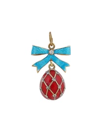 RUSSIAN 84 GILT SILVER ENAMEL RED EGG PENDANT
