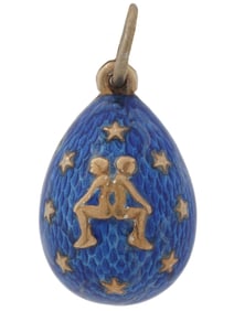 RUSSIAN GILT SILVER ENAMEL ZODIAC EGG PENDANT