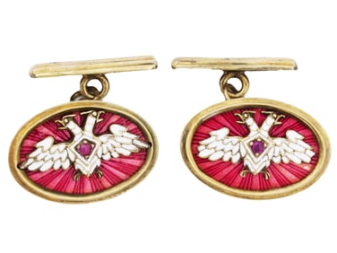 RUSSIAN 88 SILVER IMPERIAL EAGLE ENAMEL CUFF LINKS