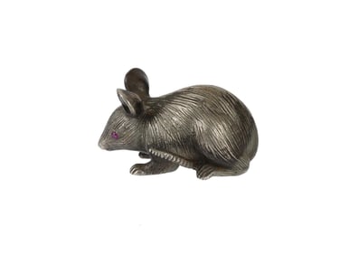 RUSSIAN 84 SILVER MOUSE FIGURINE WITH RUBY EYES