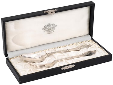 ANTIQUE RUSSIAN SILVER SPOON FORK SET BY KHLEBNIKOV