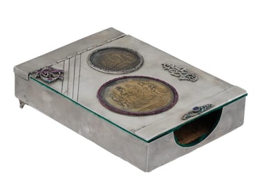 RUSSIAN SILVER DIAMOND GEMS DOCUMENT BOX WITH MEDALS