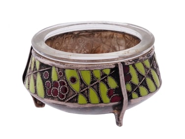 RUSSIAN HOMMET SILVER PLATE AND ENAMEL SALT CELLAR