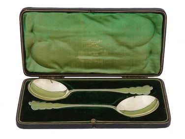 ANTIQUE ENGLISH GILT STERLING SILVER TABLE SPOONS IOB
